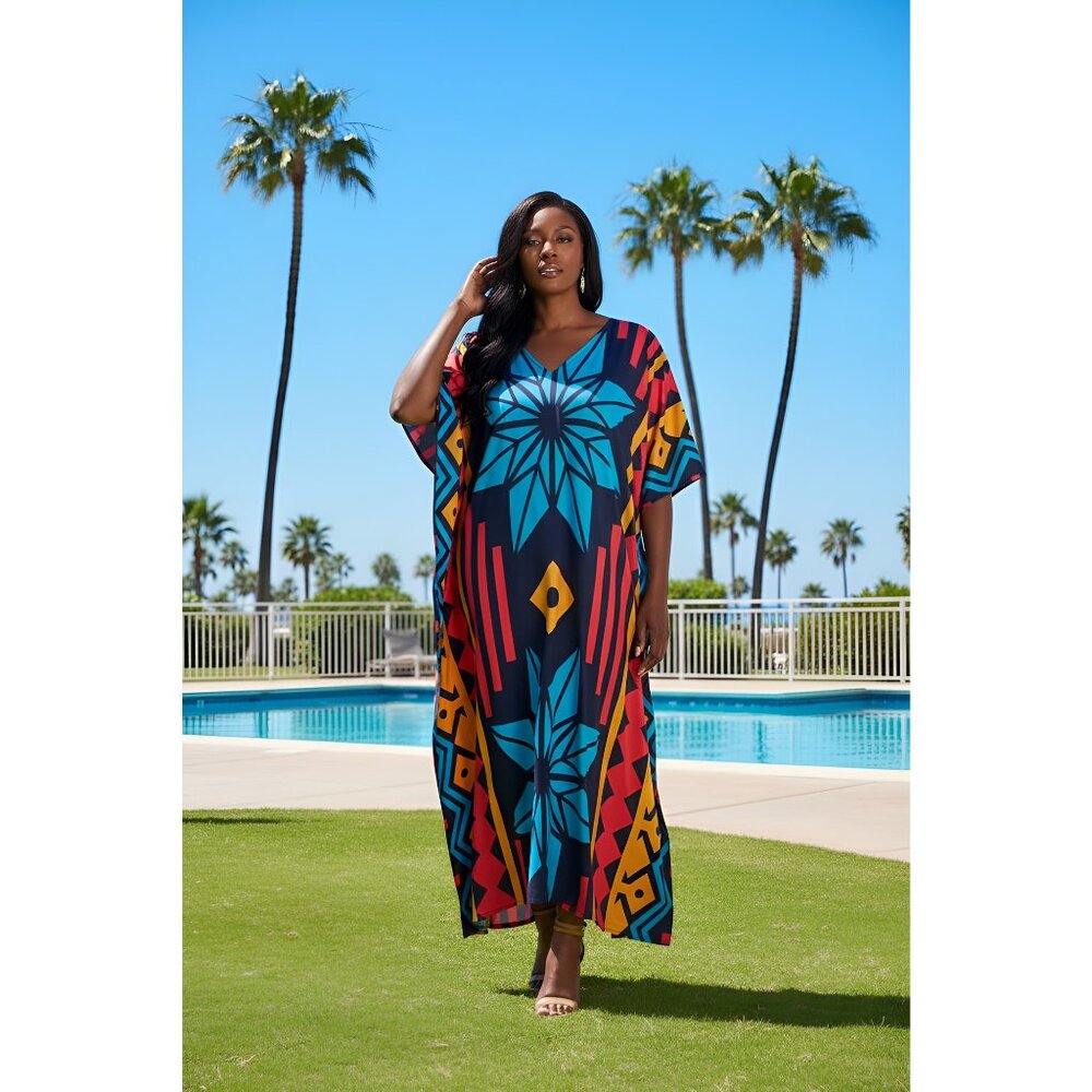 Women Multicolor Floral Printed Caftan Summer Beach Cover Up Dress by Gypsie Blu